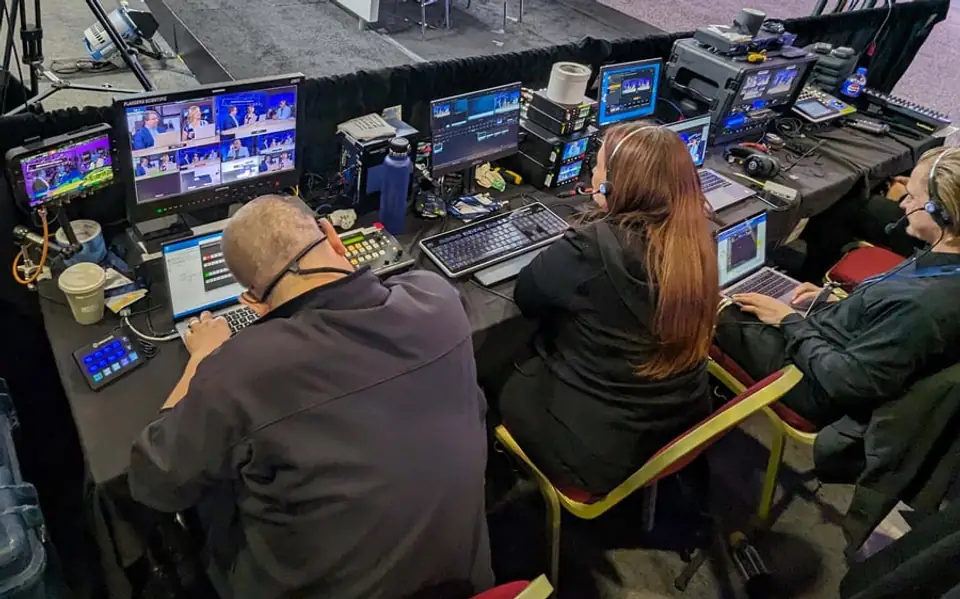 Midwest AV production team operating a live event
